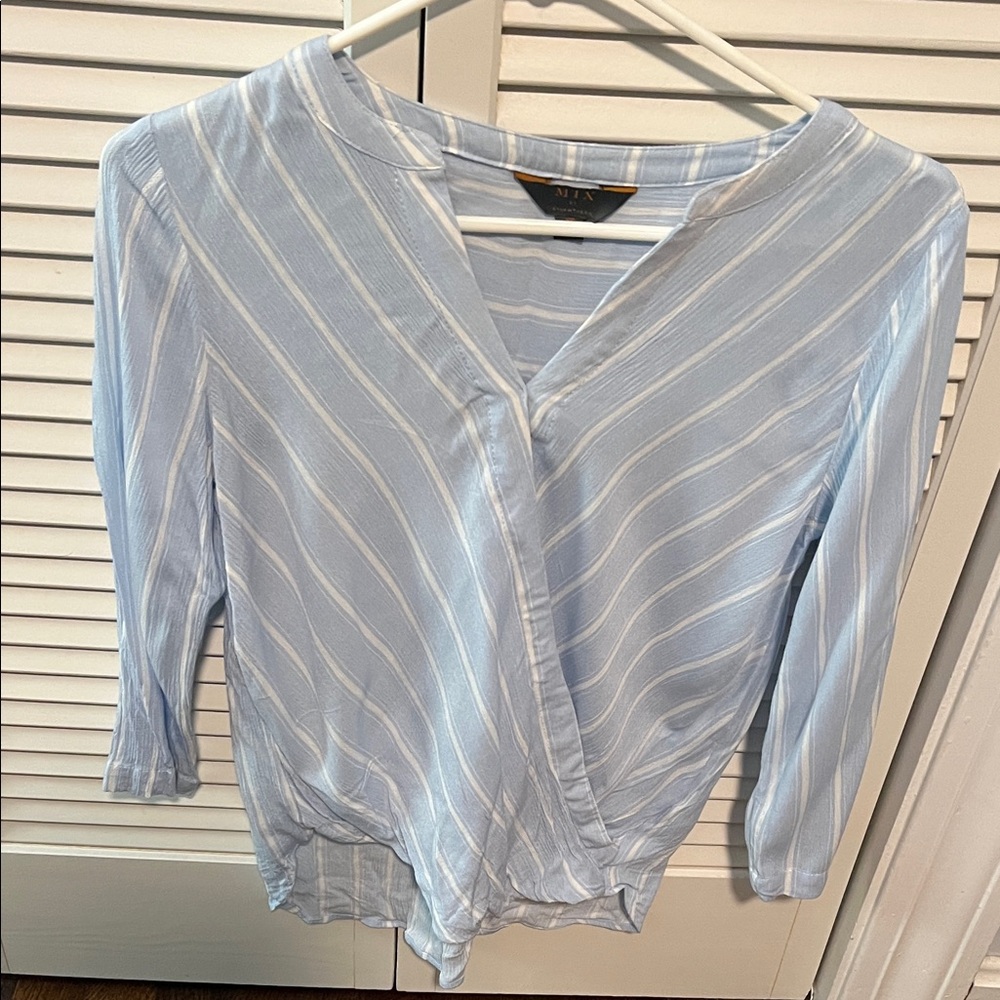 Mi Light Blue Striped Blouse